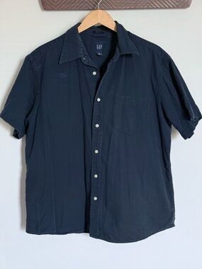 Gap Navy Blue Relaxed Fit Short Sleeve Button Down Shirt 100% Cotton XL